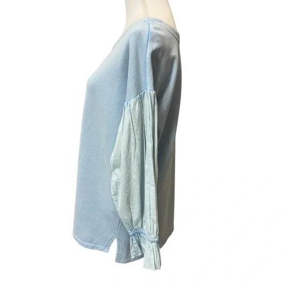 Anthropologie Pilcro Mixed-Media Pullover Top Ruffle Cuff Blue Size Small NWT - Picture 9 of 16